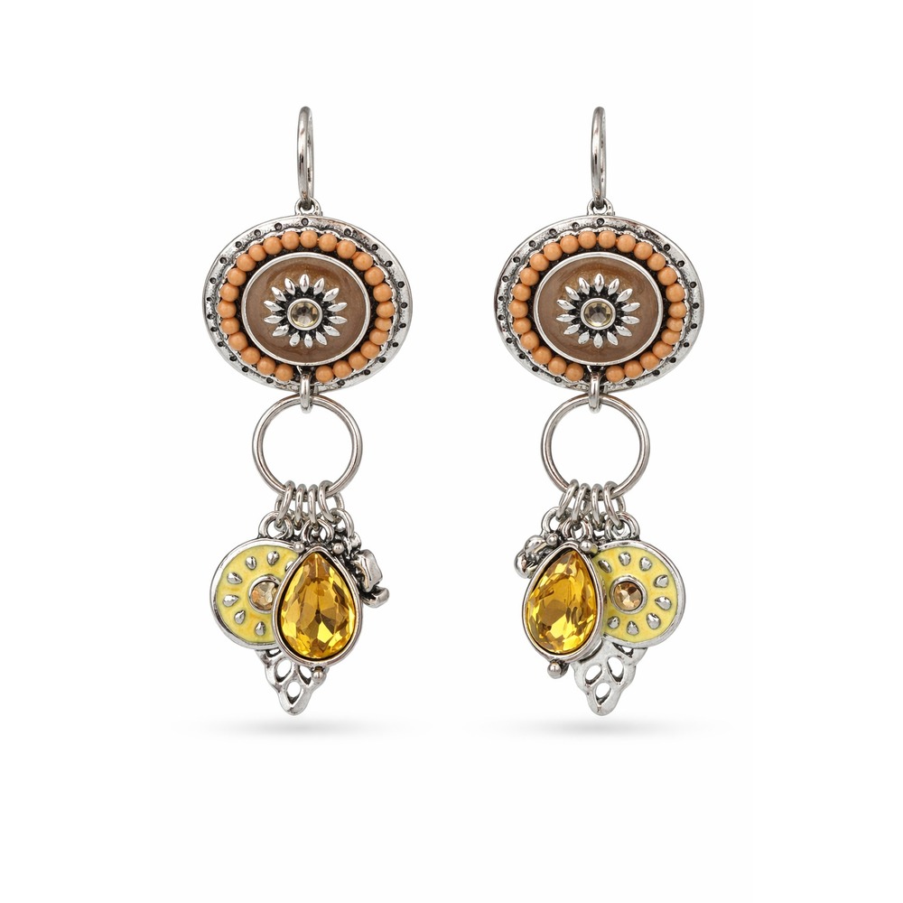 Tribal Celestial Charms Style Silver Tone Amber Dangle Drop Pierced Earrings - Picture 1 of 16